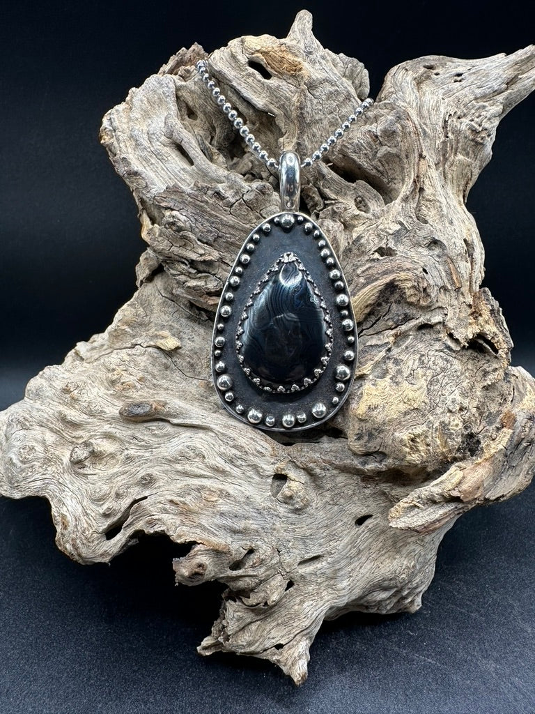 Psilomelane Argentium Silver Pendant