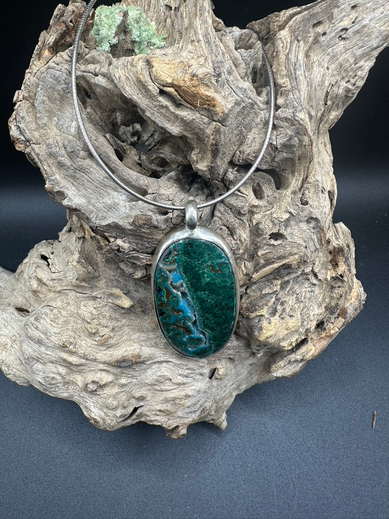 Chrysocolla Druzy Sterling Silver Talisman