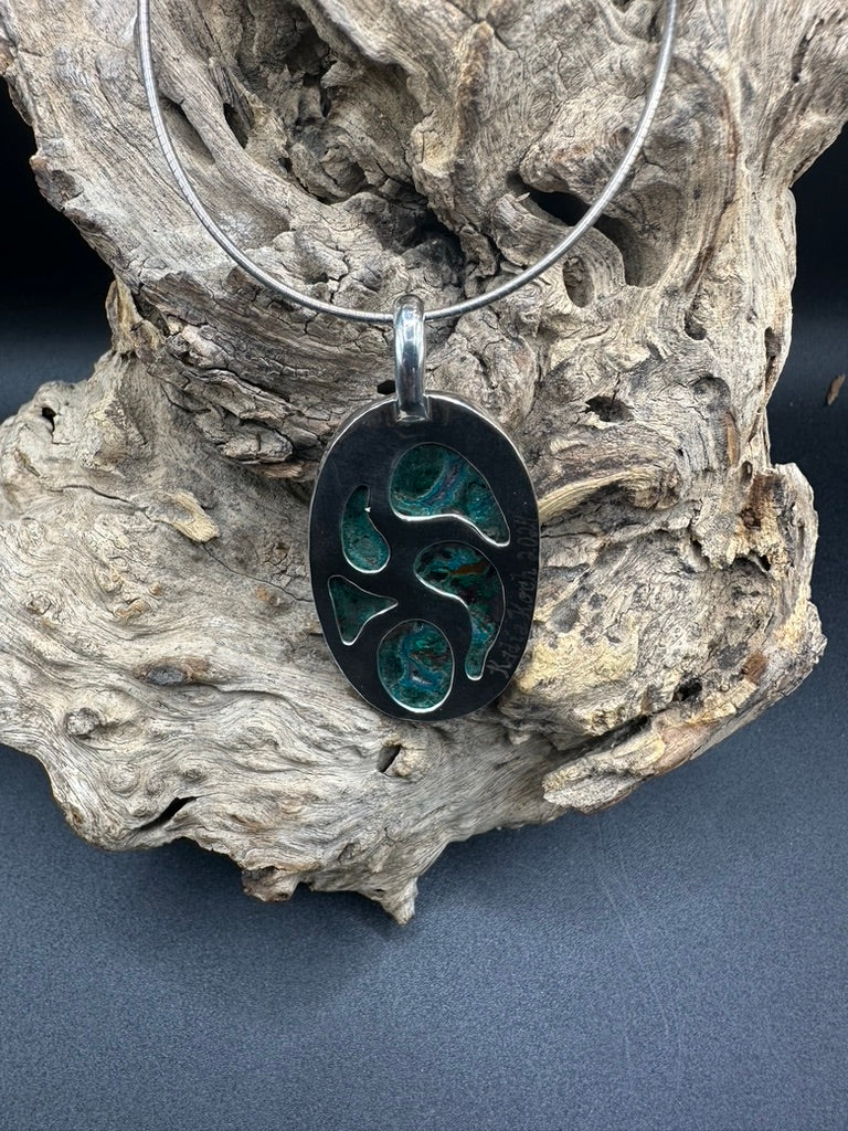 Chrysocolla Druzy Sterling Silver Talisman