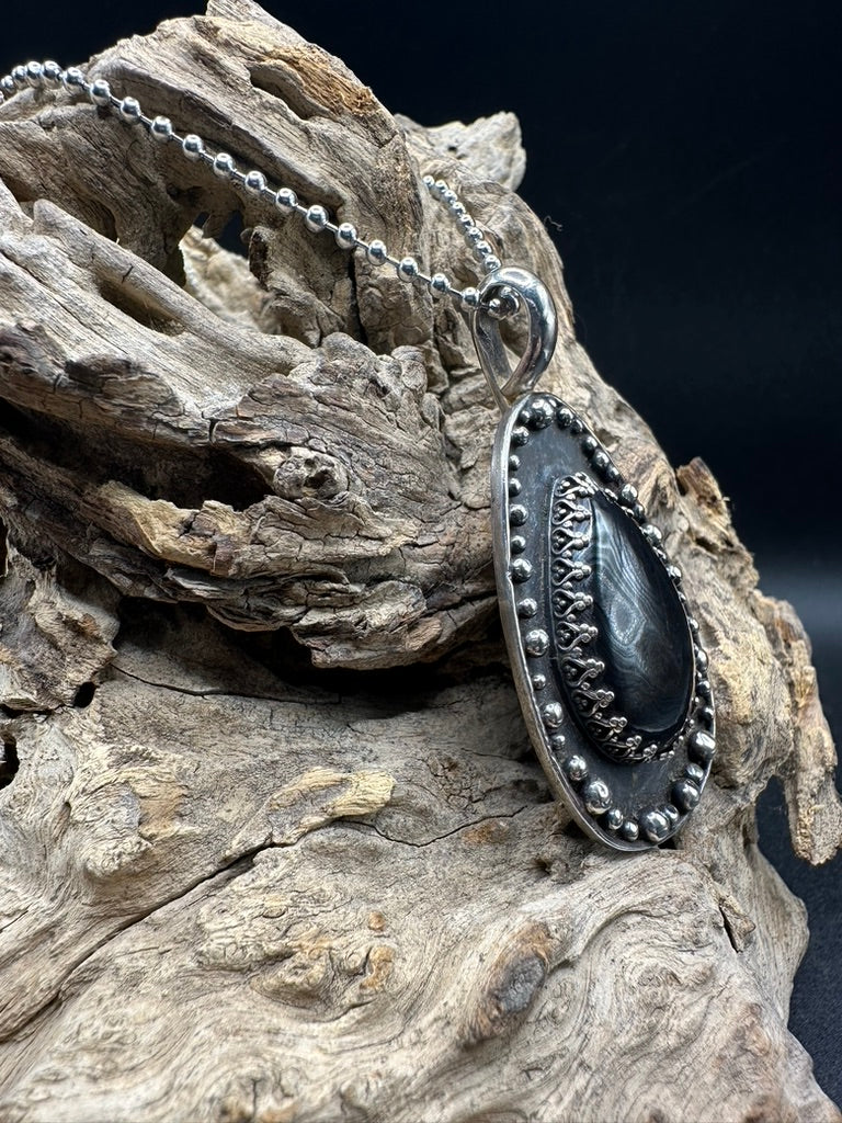 Psilomelane Argentium Silver Pendant