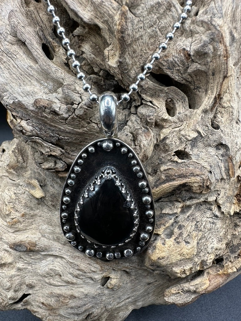 Psilomelane Argentium Silver Pendant
