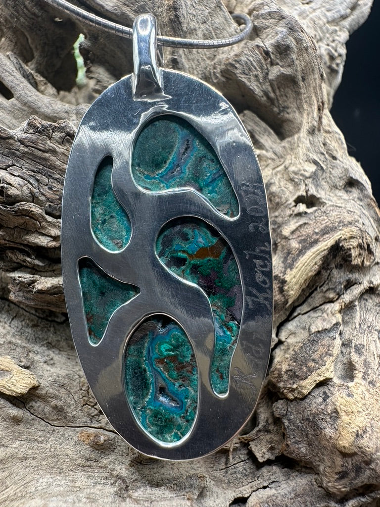 Chrysocolla Druzy Sterling Silver Talisman