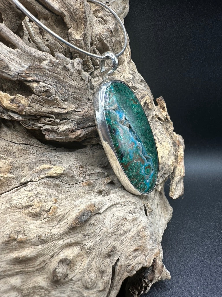 Chrysocolla Druzy Sterling Silver Talisman