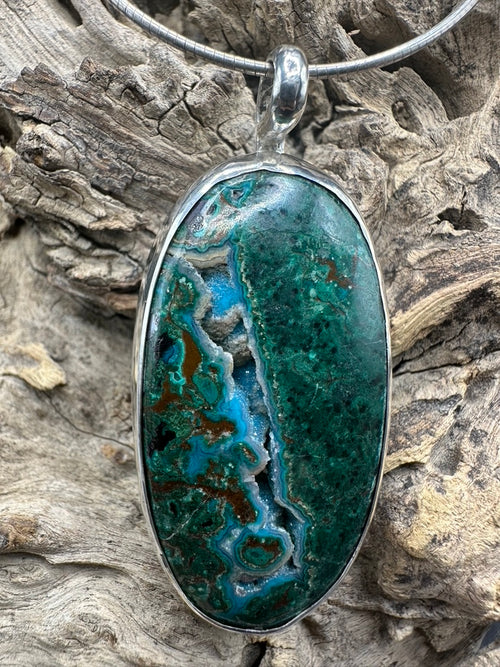 Chrysocolla Druzy Sterling Silver Talisman