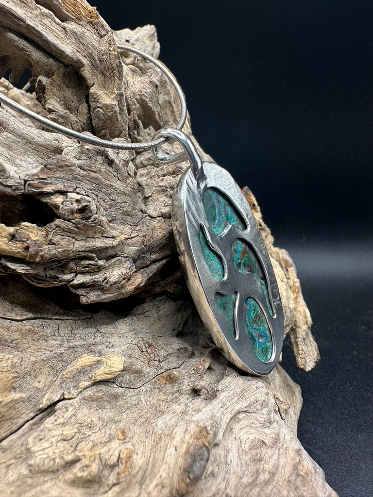 Chrysocolla Druzy Sterling Silver Talisman