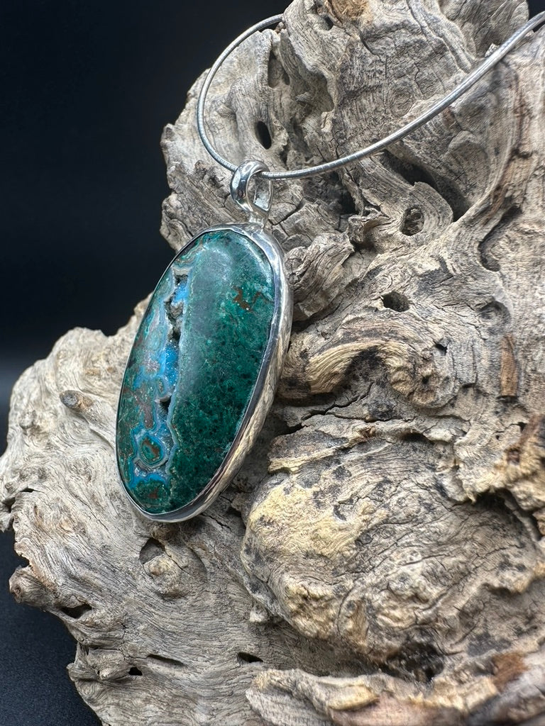 Chrysocolla Druzy Sterling Silver Talisman