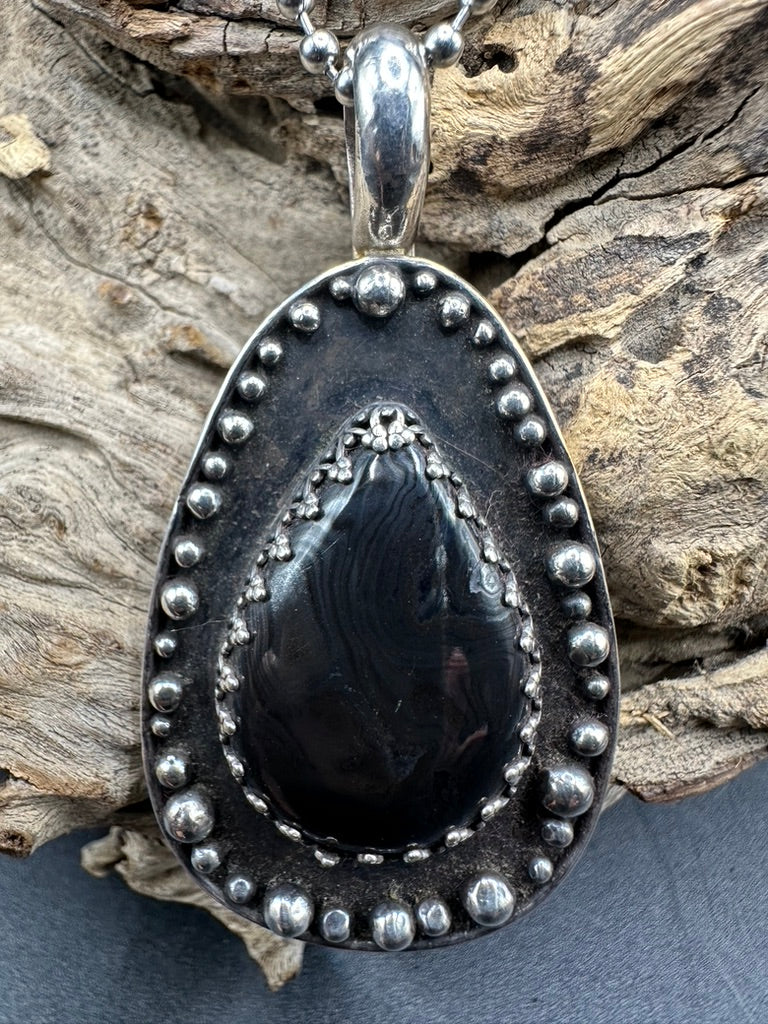Psilomelane Argentium Silver Pendant
