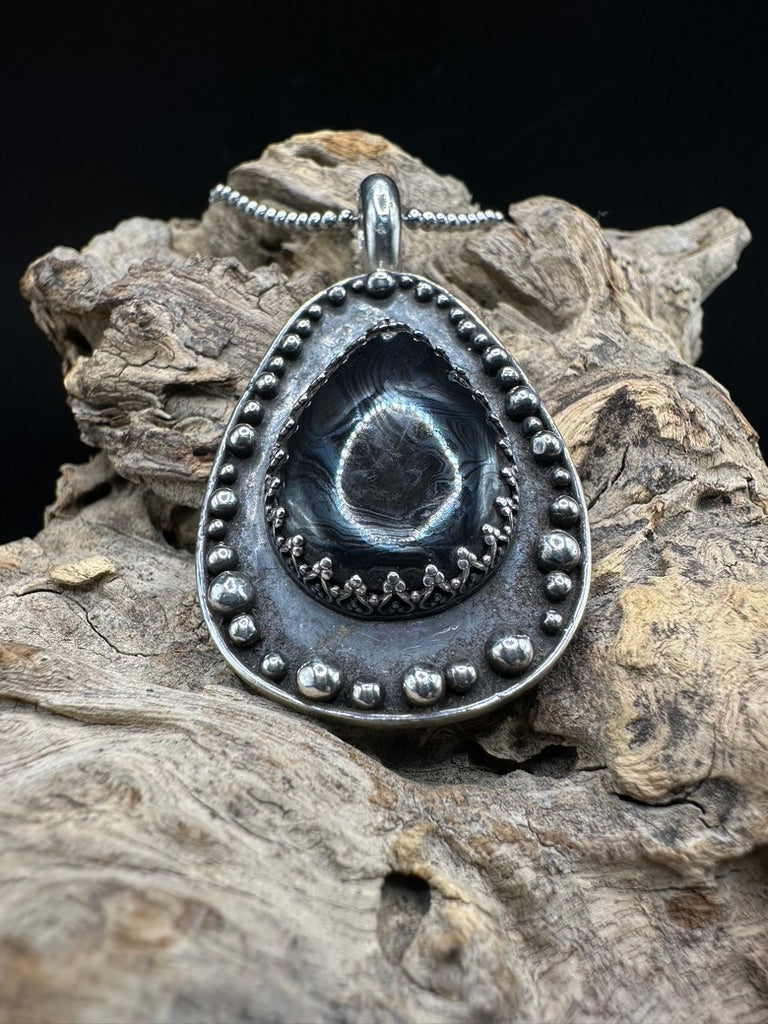 Psilomelane Argentium Silver Pendant
