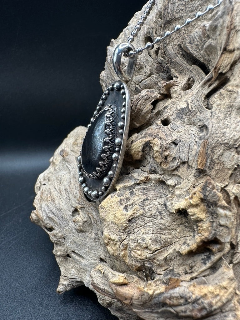 Psilomelane Argentium Silver Pendant