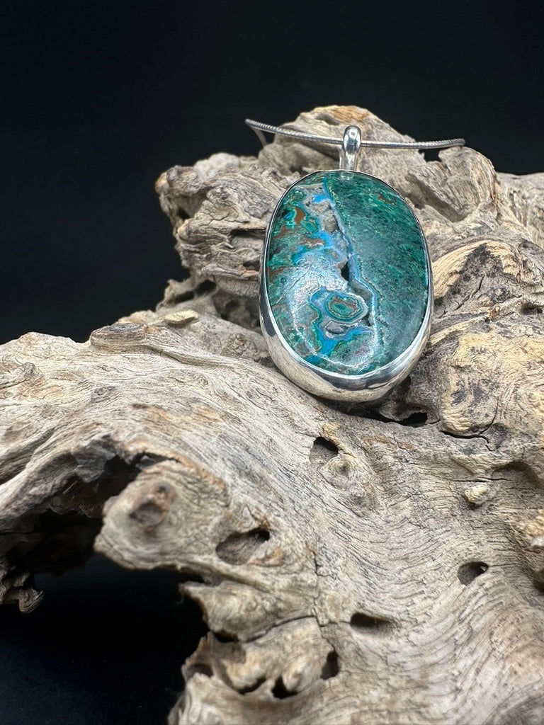 Chrysocolla Druzy Sterling Silver Talisman