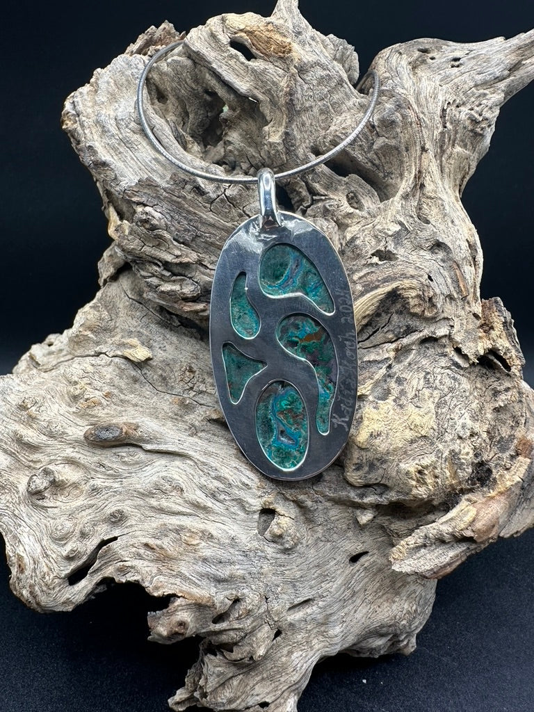 Chrysocolla Druzy Sterling Silver Talisman